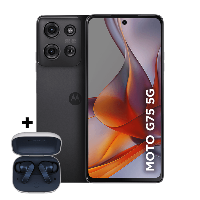 Celular-moto-g75-5g-preto-com-fone-de-ouvido-bluetooth-moto-buds